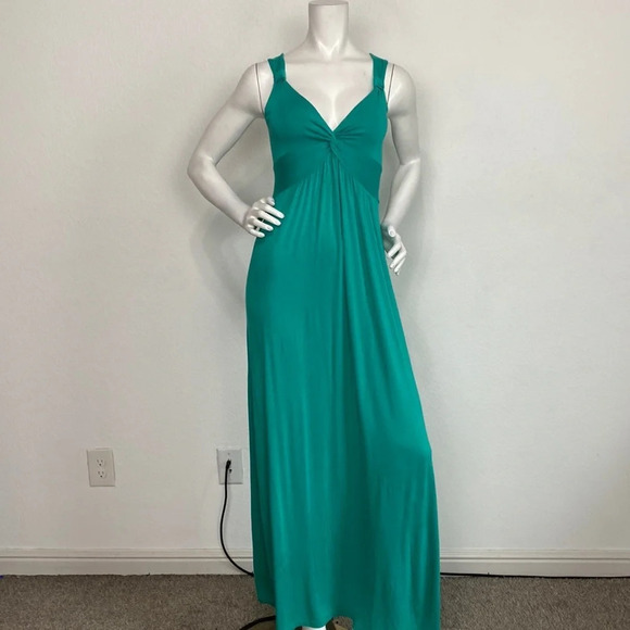 Spense Green Jersey Ruched Sleeveless V-Neck Maxi Dress Size Missy M - Picture 1 of 9